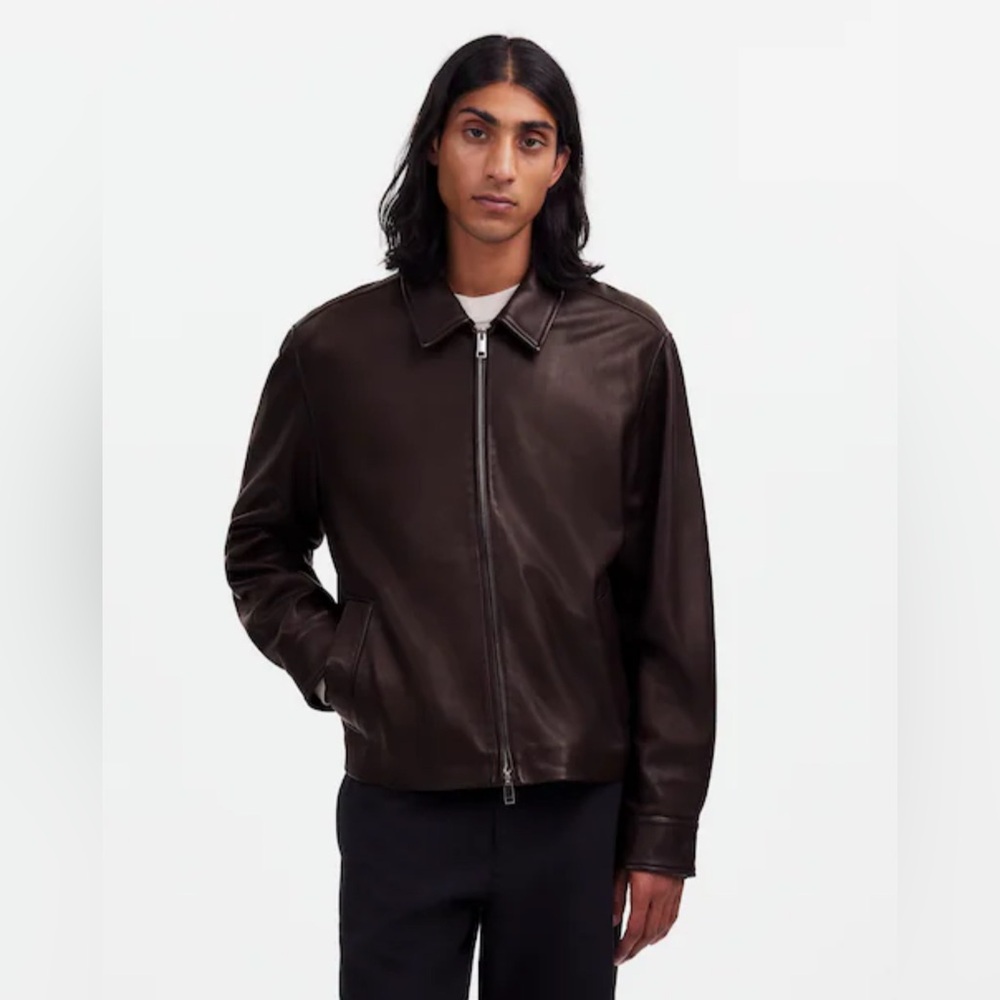 NWT Madewell Leather Zip-Front Jacket in coffee bean - XL